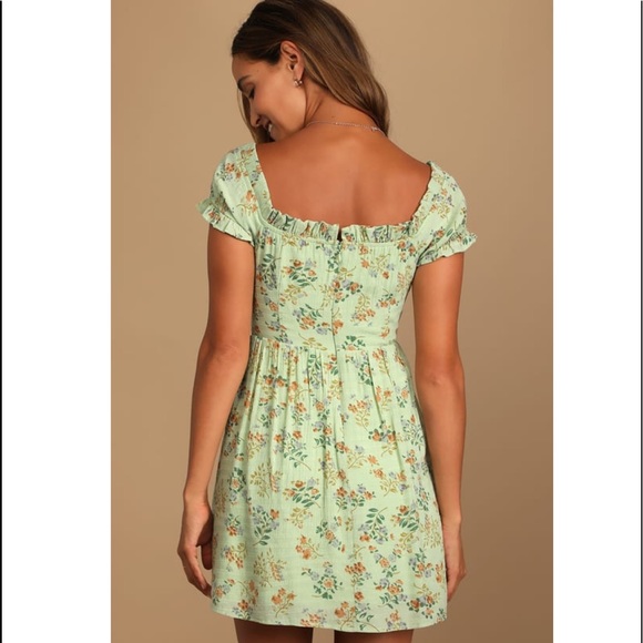 Green Floral Print Off-the-Shoulder Skater Dress - Picture 3 of 3